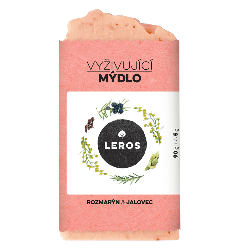 LEROS Vyživující mýdlo (90 g) - Rozmarýn & jalovec - s růžovým jílem LEROS