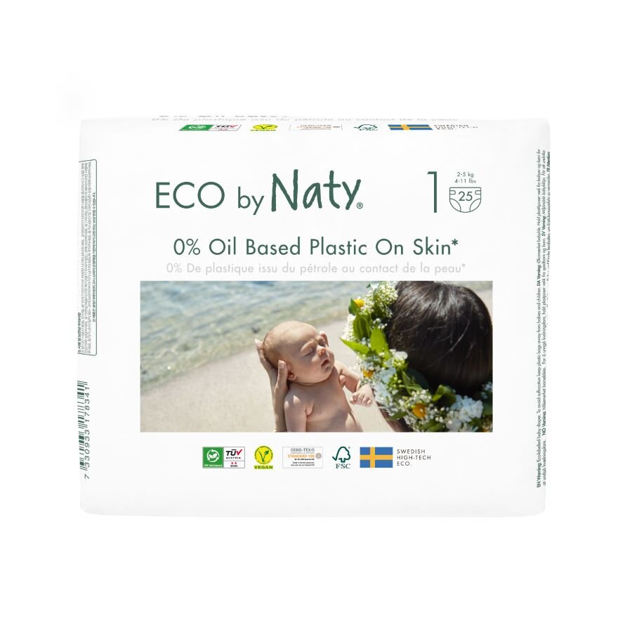 Eco by Naty Ekoplenky pro novorozence 1 (2 - 5 kg) (25 ks) - z 55-60 % rozložitelné Eco by Naty