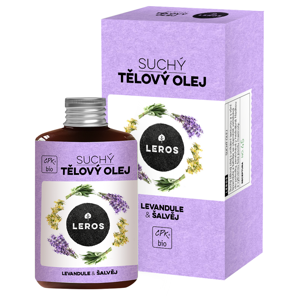 LEROS Suchý tělový olej BIO (100 ml) - Levandule & šalvěj - vhodný i na lymfatickou masáž