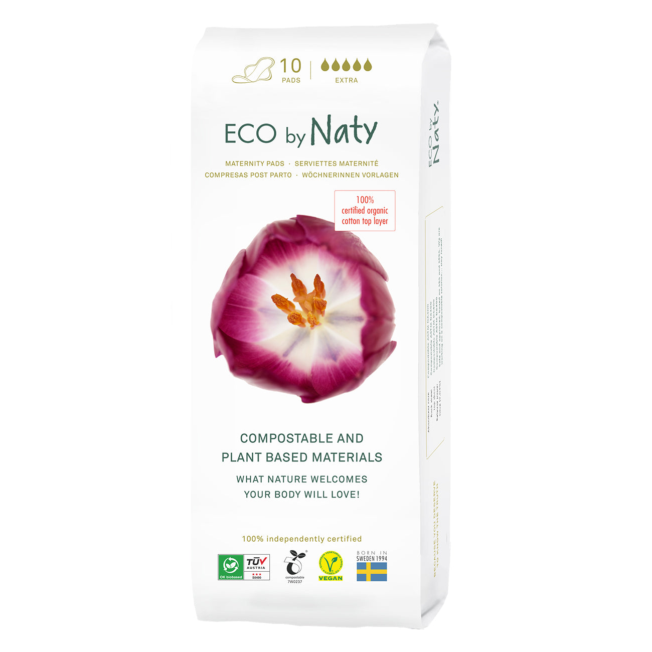 Eco by Naty Dámské mateřské vložky po porodu (10 ks) - vnitřní vrstva z biobavlny