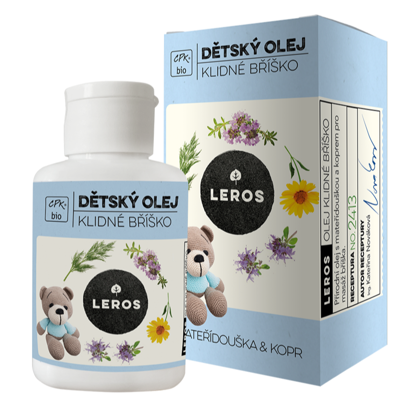 LEROS Dětský olej na klidné bříško BIO (60 ml) - pro masáž bříška